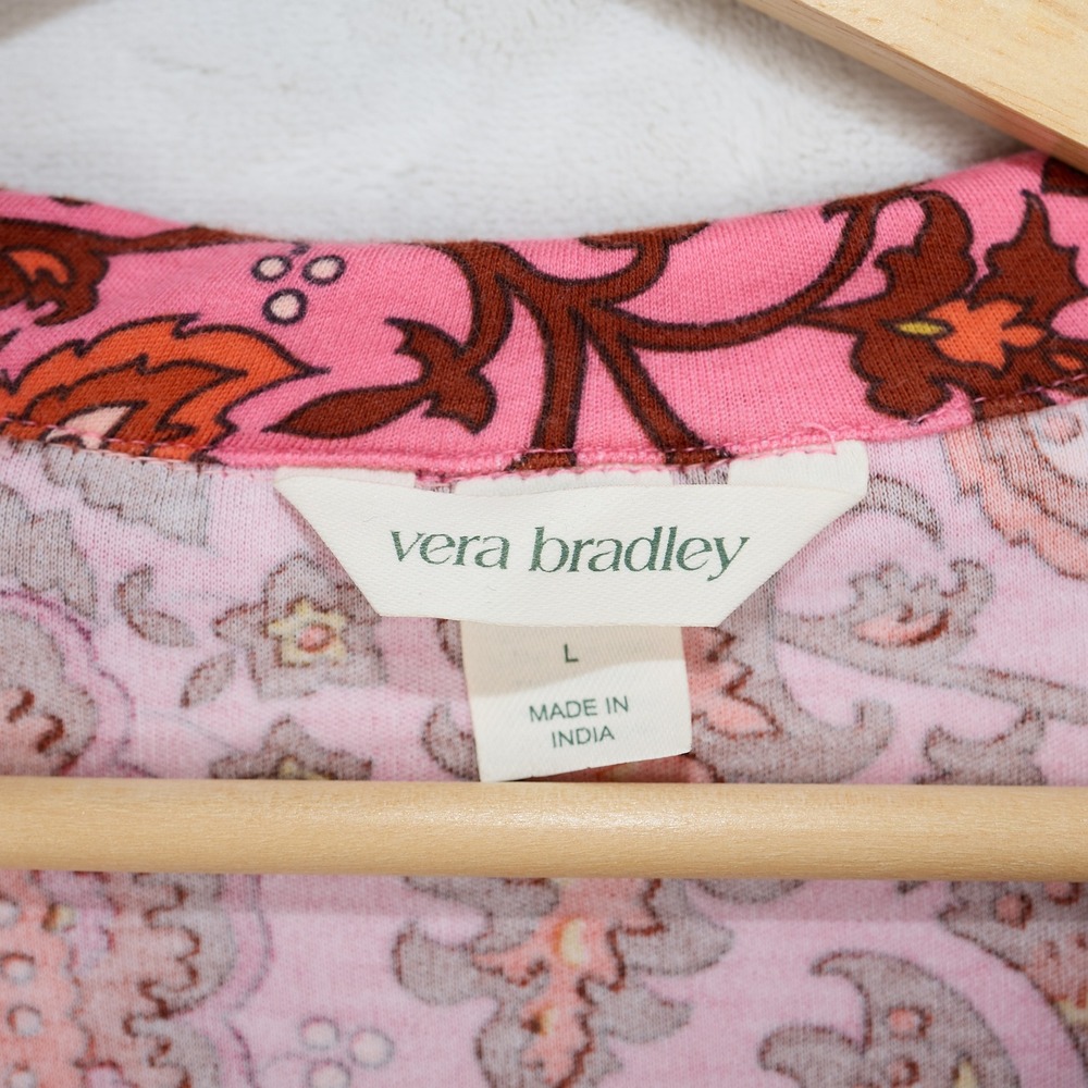 Vera Bradley Pink Floral Paisley Button Down Sleep Shirt Nightshirt Large - Picture 6 of 7